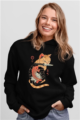 Geyşa KediSiyah  Unisex Hoodie