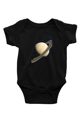 Gezegen Satürn Baskılı Unisex  Siyah Bebek Body - Zıbın