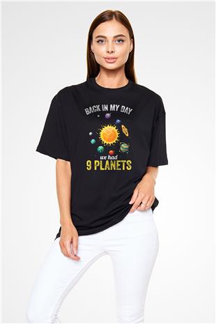 Gezegenler Baskılı Unisex Oversize Tişört - Tshirt