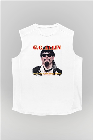GG Allin Baskılı Unisex Beyaz Kolsuz Tişört