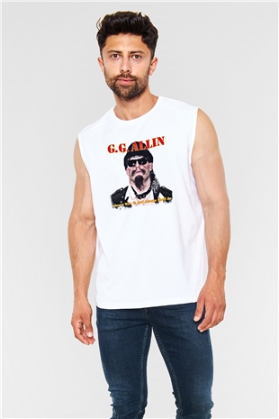 GG Allin Baskılı Unisex Beyaz Kolsuz Tişört