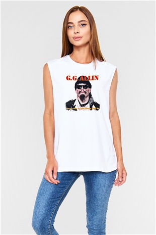 GG Allin Baskılı Unisex Beyaz Kolsuz Tişört