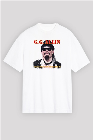 GG Allin Baskılı Unisex Beyaz Oversize Tişört