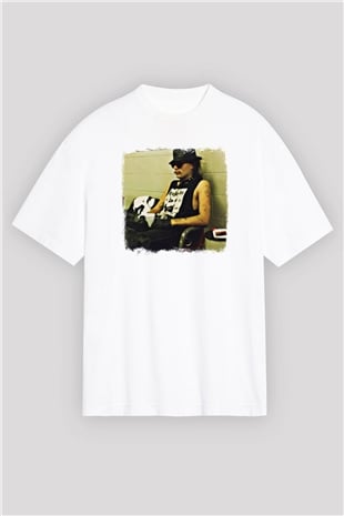 GG Allin Baskılı Unisex Beyaz Oversize Tişört