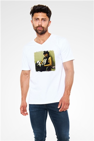 GG Allin Baskılı Unisex Beyaz V Yaka Tişört