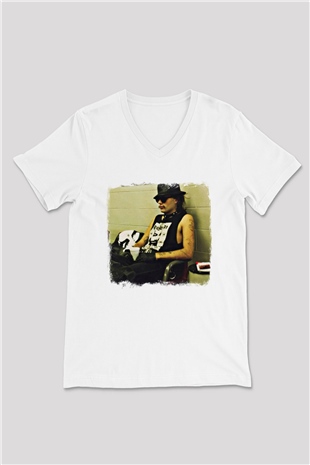 GG Allin Baskılı Unisex Beyaz V Yaka Tişört