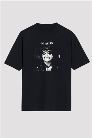 GG Allin Baskılı Unisex Siyah Oversize Tişört