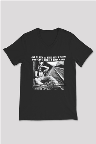 GG Allin Siyah Unisex V Yaka Tişört T-Shirt