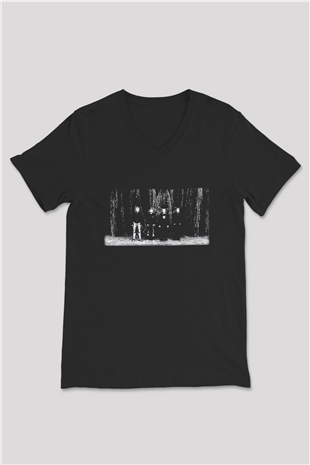 Ghost Bath Baskılı Unisex Siyah V Yaka Tişört - Tshirt
