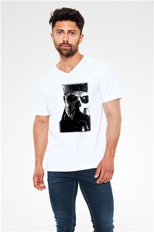 Ghost Beyaz Unisex V Yaka Tişört T-Shirt