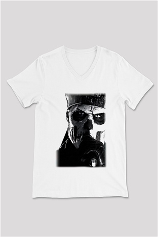 Ghost Beyaz Unisex V Yaka Tişört T-Shirt