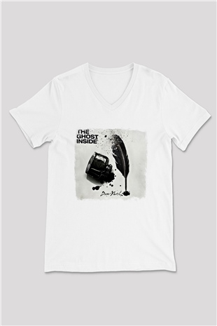 Ghost Inside Baskılı Unisex Beyaz V Yaka Tişört