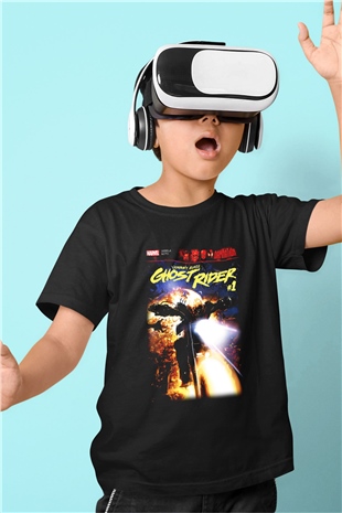 Ghost Rider Hayalet Sürücü Baskılı Siyah Unisex Çocuk Tişört