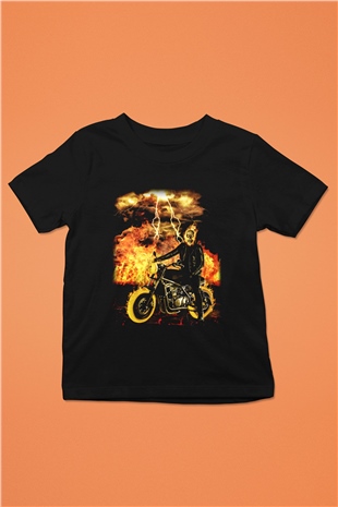 Ghost Rider Hayalet Sürücü Baskılı Siyah Unisex Çocuk Tişört