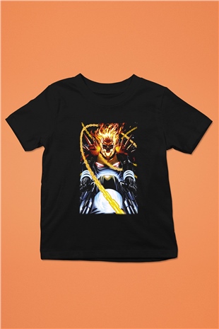 Ghost Rider Hayalet Sürücü Baskılı Siyah Unisex Çocuk Tişört