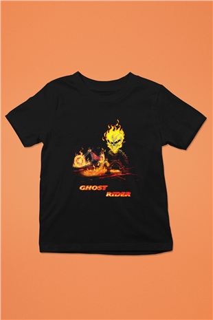 Ghost Rider Hayalet Sürücü Baskılı Siyah Unisex Çocuk Tişört