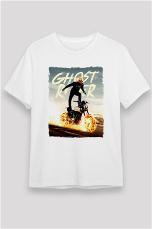 Ghost Rider Hayalet Sürücü Beyaz Unisex Tişört