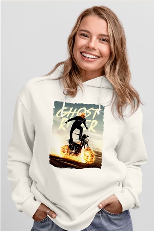 Ghost Rider Hayalet Sürücü Beyaz Unisex Hoodie