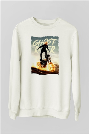 Ghost Rider Hayalet Sürücü Beyaz Unisex  Sweatshirt