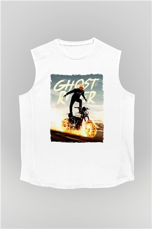 Ghost Rider Hayalet Sürücü Beyaz Unisex  Kolsuz Tişört