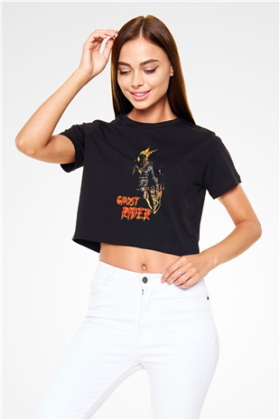 Ghost Rider Hayalet Sürücü Siyah   Crop Top Tişört