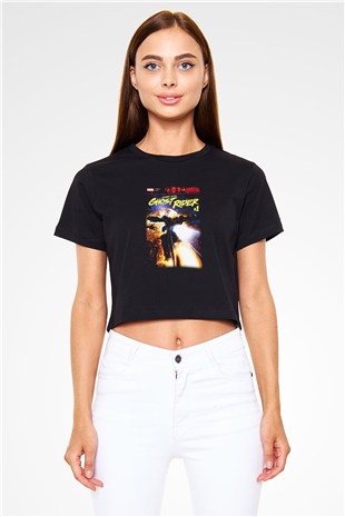 Ghost Rider Hayalet Sürücü Siyah Crop Top Tişört