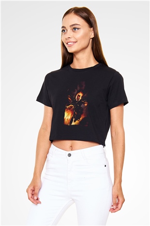 Ghost Rider Hayalet Sürücü Siyah   Crop Top Tişört