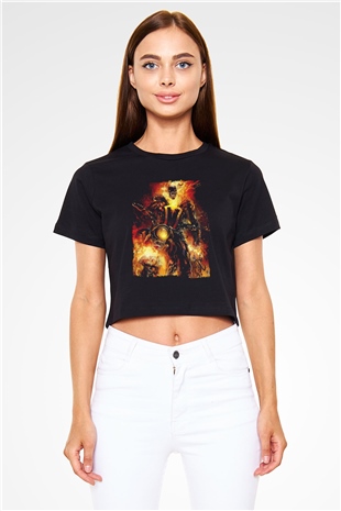 Ghost Rider Hayalet Sürücü Siyah   Crop Top Tişört