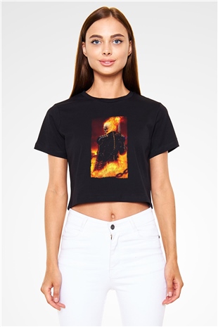 Ghost Rider Hayalet Sürücü Siyah   Crop Top Tişört