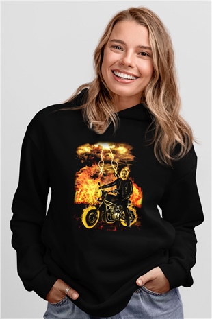 Ghost Rider Hayalet Sürücü Siyah Unisex Kapüşonlu Sweatshirt