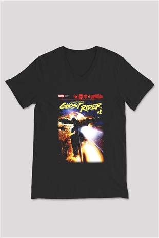 Ghost Rider Hayalet Sürücü Siyah Unisex V Yaka Tişört