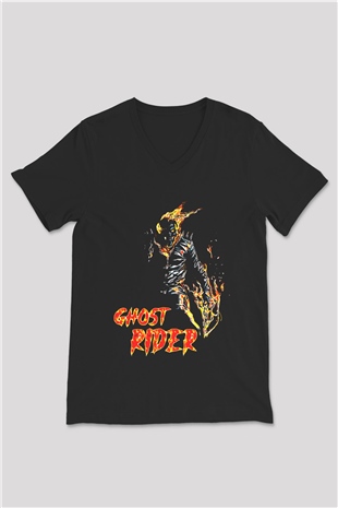 Ghost Rider Hayalet Sürücü Siyah Unisex  V Yaka Tişört