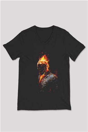 Ghost Rider Hayalet Sürücü Siyah Unisex  V Yaka Tişört