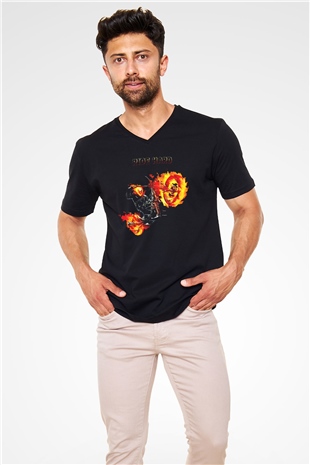 Ghost Rider Hayalet Sürücü Siyah Unisex  V Yaka Tişört