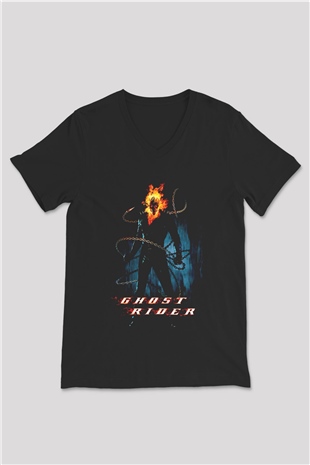 Ghost Rider Hayalet Sürücü Siyah Unisex  V Yaka Tişört