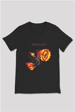 Ghost Rider Hayalet Sürücü Siyah Unisex  V Yaka Tişört
