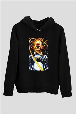 Ghost Rider Hayalet Sürücü Siyah Unisex Kapüşonlu Sweatshirt