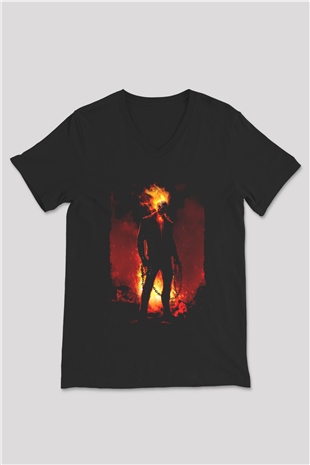 Ghost Rider Hayalet Sürücü Siyah Unisex  V Yaka Tişört