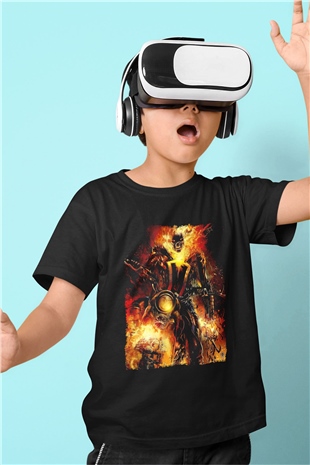 Ghost Rider Hayalet Sürücü Siyah Unisex  Çocuk Tişört