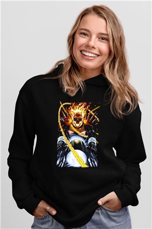 Ghost Rider Hayalet Sürücü Siyah Unisex Kapüşonlu Sweatshirt