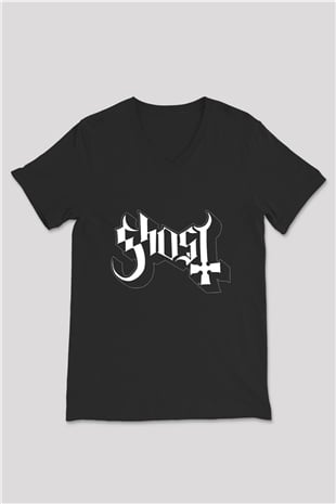 Ghost Siyah Unisex V Yaka Tişört T-Shirt