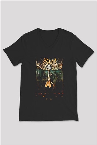 Ghost Siyah Unisex V Yaka Tişört T-Shirt