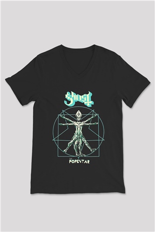 Ghost Siyah Unisex V Yaka Tişört T-Shirt