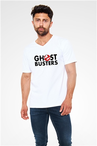 Ghostbusters Hayalet Avcıları Beyaz Unisex V Yaka Tişört T-Shirt