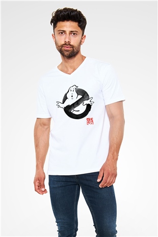 Ghostbusters Hayalet Avcıları Beyaz Unisex V Yaka Tişört
