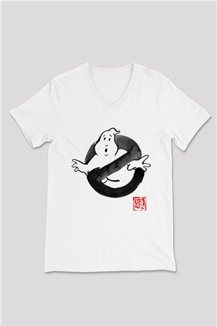 Ghostbusters Hayalet Avcıları Beyaz Unisex V Yaka Tişört