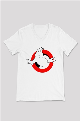 Ghostbusters Hayalet Avcıları Beyaz Unisex V Yaka Tişört T-Shirt