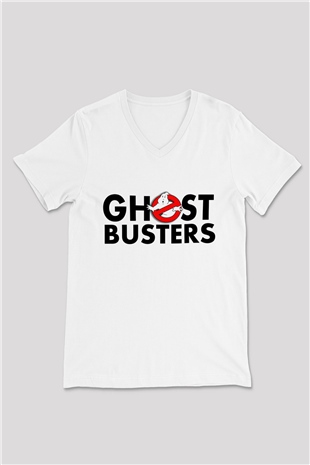 Ghostbusters Hayalet Avcıları Beyaz Unisex V Yaka Tişört T-Shirt