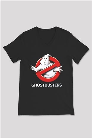 Ghostbusters Hayalet Avcıları Siyah Unisex V Yaka Tişört T-Shirt