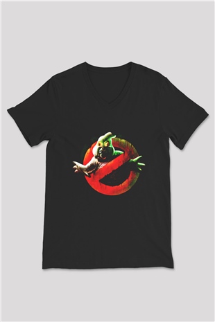 Ghostbusters Hayalet Avcıları Siyah Unisex V Yaka Tişört T-Shirt